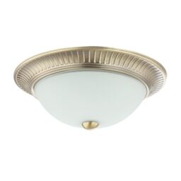 Happy Homewares Traditional Metal Flush Ceiling Light Fitting with Opal Glass Diffuser in Metallic Gold - Size: 11 inches