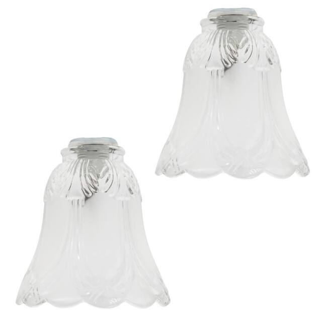Happy Homewares Pair of Frosted & Clear Glass Shades with Floral Design for E14 & E27 in White - image 1
