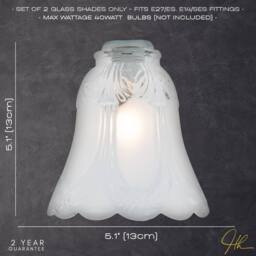 Happy Homewares Pair of Frosted & Clear Glass Shades with Floral Design for E14 & E27 in White - thumbnail 6