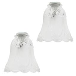 Happy Homewares Pair of Frosted & Clear Glass Shades with Floral Design for E14 & E27 in White - thumbnail 1