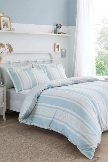 Dreams & Drapes 'Finlay Stripe' Easy Care Striped Duvet Cover Set in Blue - Size: Single - image 1