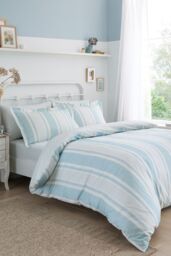 Dreams & Drapes 'Finlay Stripe' Easy Care Striped Duvet Cover Set in Blue - Size: Single - thumbnail 1