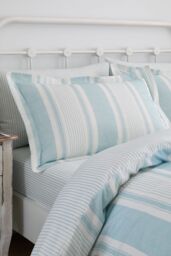 Dreams & Drapes 'Finlay Stripe' Easy Care Striped Duvet Cover Set in Blue - Size: Single - thumbnail 2