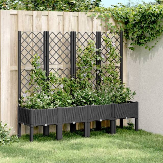 Berkfield Home Garden Planter with Trellis Black 160x40x142 cm PP - Size: 160 x 40 x 142 cm