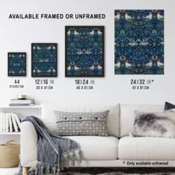 "Artery8 Birds & Flowers Blue Pattern Vintage Wall Art Print W. Morris - Size: W18"" x H24""" - thumbnail 3