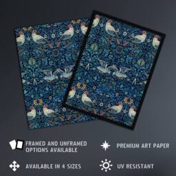 "Artery8 Birds & Flowers Blue Pattern Vintage Wall Art Print W. Morris - Size: W18"" x H24""" - thumbnail 2