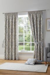 Dreams & Drapes 'Averie' Pair of Pencil Pleat Curtains With Tie-Backs in Blue - Size: 168 cm width x 137 cm drop - thumbnail 2