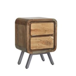 Indian Hub Aspen 2 Drawer Lamp Table - Metal/Wood - L40 x W45 x H60 cm in Brown - thumbnail 1