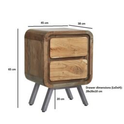 Indian Hub Aspen 2 Drawer Lamp Table - Metal/Wood - L40 x W45 x H60 cm in Brown - thumbnail 2