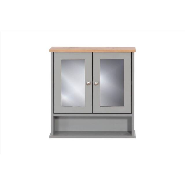 SPETLEK Mirrored Bathroom Storage Wall Cupboard 2 Doors Grey & Oak - image 1