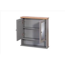 SPETLEK Mirrored Bathroom Storage Wall Cupboard 2 Doors Grey & Oak - thumbnail 3