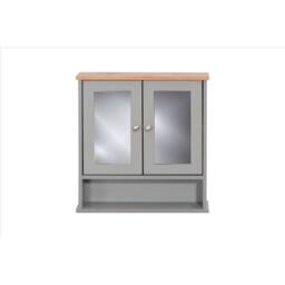 SPETLEK Mirrored Bathroom Storage Wall Cupboard 2 Doors Grey & Oak - thumbnail 1