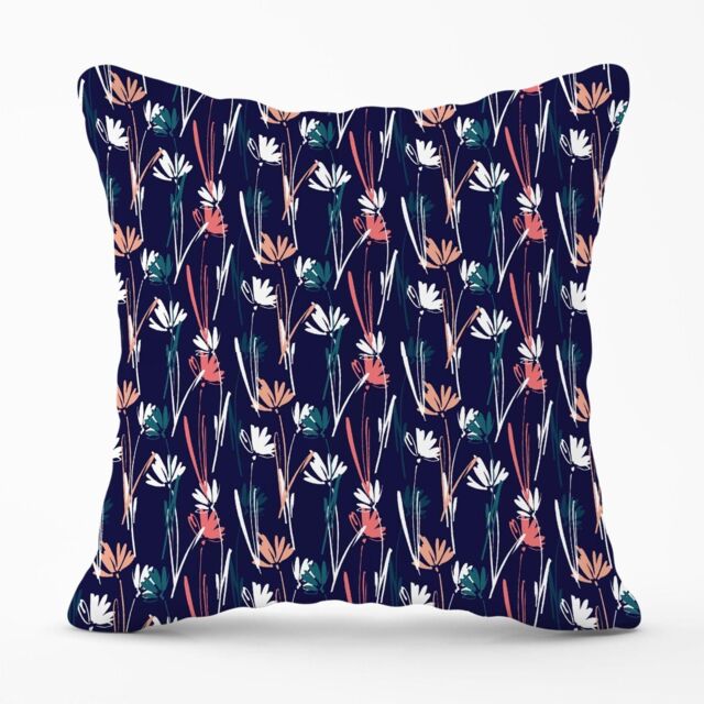 Warren Reed - Designer Hand Drawn Wild Flowers Outdoor Cushion in Blue - Size: 60 cm x 60 cm - image 1
