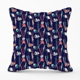 Warren Reed - Designer Hand Drawn Wild Flowers Outdoor Cushion in Blue - Size: 60 cm x 60 cm - thumbnail 1