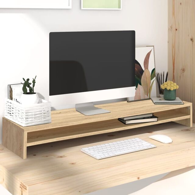 Berkfield Home Monitor Stand Sonoma Oak 100x24x13 cm Engineered Wood in Brown - Size: 100 x 24 x 13 cm - image 1