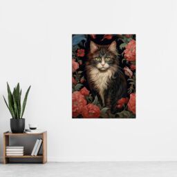 Artery8 Stylish Maine Coon Cat In Pink Flower Garden Floral Design Illustration Artwork Extra Large XL Unframed Wall Art Poster Print - thumbnail 4