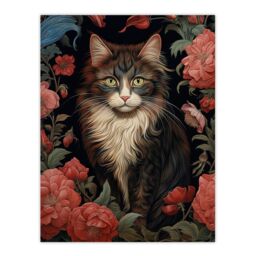 Artery8 Stylish Maine Coon Cat In Pink Flower Garden Floral Design Illustration Artwork Extra Large XL Unframed Wall Art Poster Print - thumbnail 1