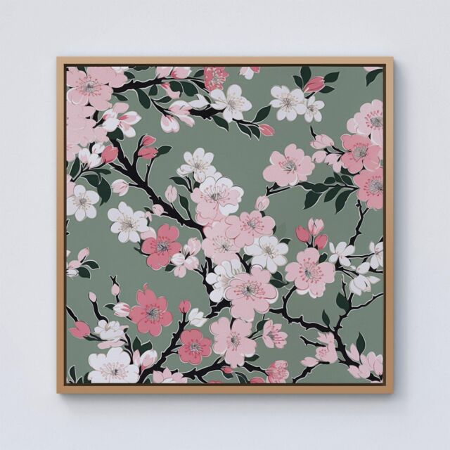 Warren Reed - Designer Pink Floral Abstract Pattern Framed Canvas in Light Brown - Size: w10 inch x h10 inch - image 1