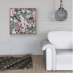 Warren Reed - Designer Pink Floral Abstract Pattern Framed Canvas in Light Brown - Size: w10 inch x h10 inch - thumbnail 2