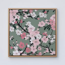 Warren Reed - Designer Pink Floral Abstract Pattern Framed Canvas in Light Brown - Size: w10 inch x h10 inch - thumbnail 1