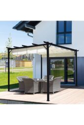 Living and Home 10x10ft Outdoor Retractable Steel Pergola with Removable Sun Shade Canopy in Beige - thumbnail 2