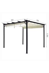 Living and Home 10x10ft Outdoor Retractable Steel Pergola with Removable Sun Shade Canopy in Beige - thumbnail 6