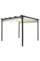 Living and Home 10x10ft Outdoor Retractable Steel Pergola with Removable Sun Shade Canopy in Beige - thumbnail 5
