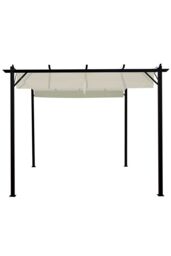 Living and Home 10x10ft Outdoor Retractable Steel Pergola with Removable Sun Shade Canopy in Beige - thumbnail 4