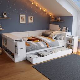 STILVORA 4ft6 Double Daybed with Storage in White - Size: Small Double - thumbnail 5