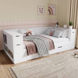 STILVORA 4ft6 Double Daybed with Storage in White - Size: Small Double - thumbnail 2