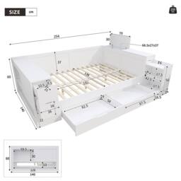 STILVORA 4ft6 Double Daybed with Storage in White - Size: Small Double - thumbnail 4