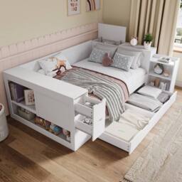 STILVORA 4ft6 Double Daybed with Storage in White - Size: Small Double - thumbnail 3