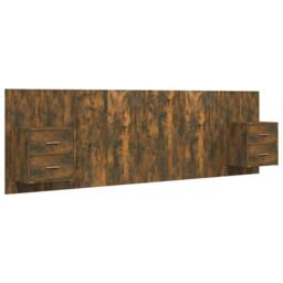 Berkfield Home Bed Headboard with Cabinets Smoked Oak Engineered Wood in Brown - thumbnail 1