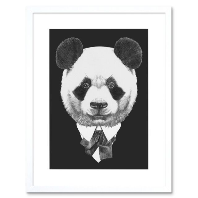 "Artery8 Wall Art Print Bow Tie Panda Bear Drawing Art Framed 9x7 inch in White - Size: W7"" x H9""" - image 1