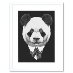 "Artery8 Wall Art Print Bow Tie Panda Bear Drawing Art Framed 9x7 inch in White - Size: W7"" x H9""" - thumbnail 1