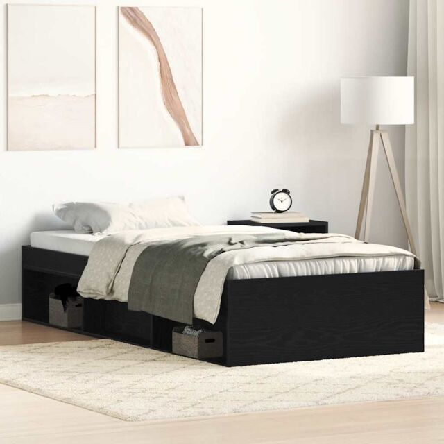 Berkfield Home Bed Frame without Mattress Black Oak 75x190 cm Engineered Wood in Brown - image 1
