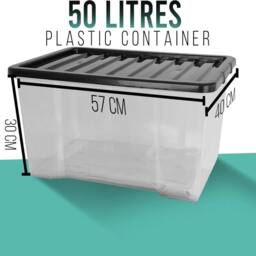 Havendro 50 Litre Set of 4 Heavy Duty Clear Plastic Storage Boxes with Lids - thumbnail 2