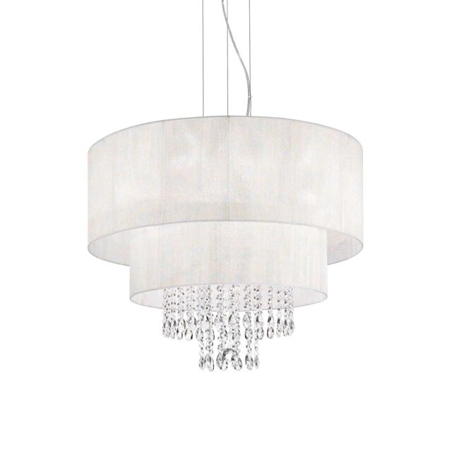 Netlighting Opera 6 Light Ceiling Pendant Chrome Crystals with & White Shade E27 in Clear - image 1