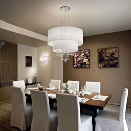 Netlighting Opera 6 Light Ceiling Pendant Chrome Crystals with & White Shade E27 in Clear - thumbnail 2