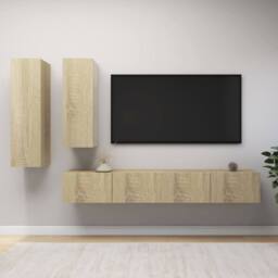 Berkfield Home 4 Piece TV Cabinet Set Sonoma Oak Engineered Wood in Brown - thumbnail 2