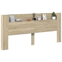 Berkfield Home Headboard Cabinet with LED Sonoma Oak 220x16.5x103.5 cm in Light Tan - thumbnail 5