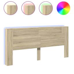 Berkfield Home Headboard Cabinet with LED Sonoma Oak 220x16.5x103.5 cm in Light Tan