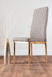 FurnitureboxUK Novara 100cm Round Tempered Glass Dining Table with Gold Legs & 4 Milan Faux Leather Chairs in Beige - thumbnail 4