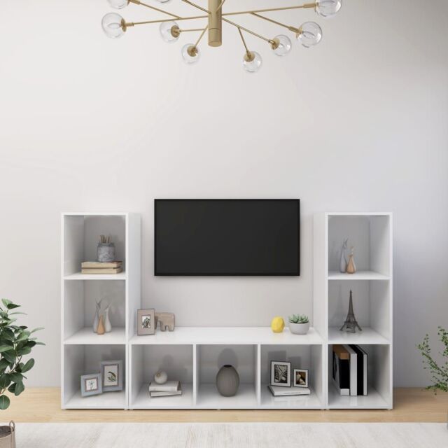 Berkfield Home TV Cabinets 3 pcs White 107x35x37 cm Engineered Wood - Size: 107 x 35 x 37 cm - image 1