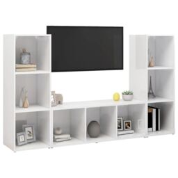 Berkfield Home TV Cabinets 3 pcs White 107x35x37 cm Engineered Wood - Size: 107 x 35 x 37 cm - thumbnail 3