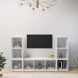 Berkfield Home TV Cabinets 3 pcs White 107x35x37 cm Engineered Wood - Size: 107 x 35 x 37 cm - thumbnail 1