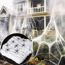 Lovii Halloween Cotton Spider Web with 60PCS Fake Spiders Decoration in White