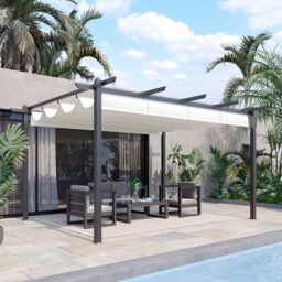 OUTSUNNY 4 x 3(m) Aluminium Pergola Gazebo Garden Shelter w/ Retractable Roof in Cream