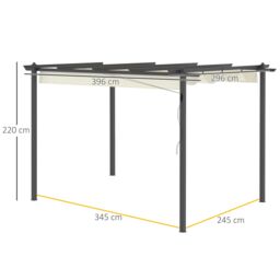 OUTSUNNY 4 x 3(m) Aluminium Pergola Gazebo Garden Shelter w/ Retractable Roof in Cream - thumbnail 3
