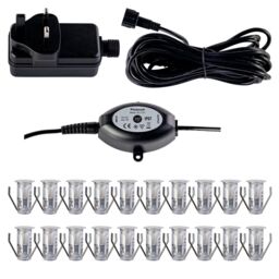 First Choice Lighting Set of 20 - 15mm IP67 Cool White LED Decking Kit with Photocell in Silver - thumbnail 1